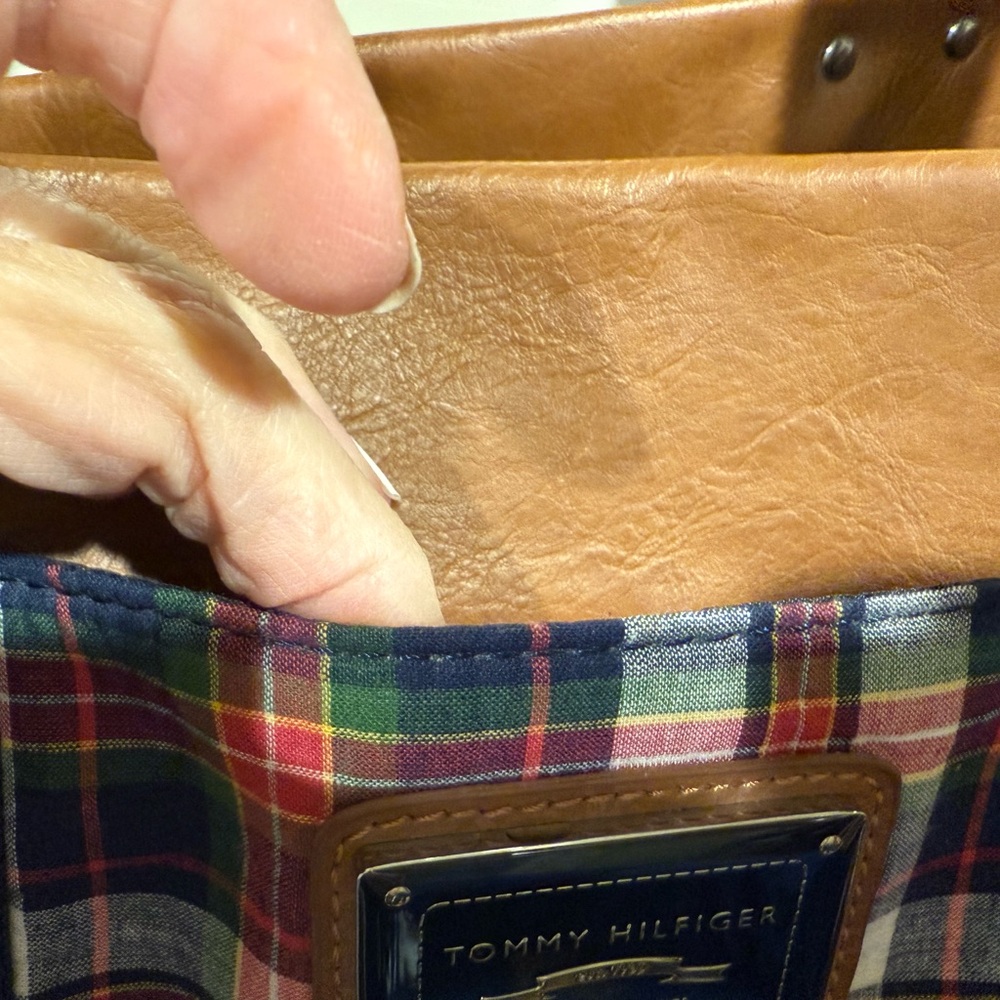 Plaid Tote Bag with Brown Accents - Picture 7 of 7